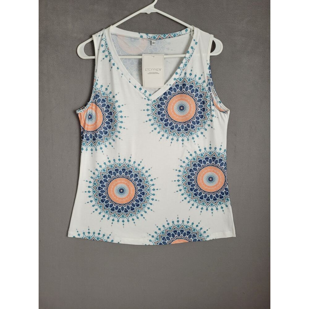 ETCYY NEW Womens Summer Top V Neck Tank Top Sleeveless Loose Fit Medium